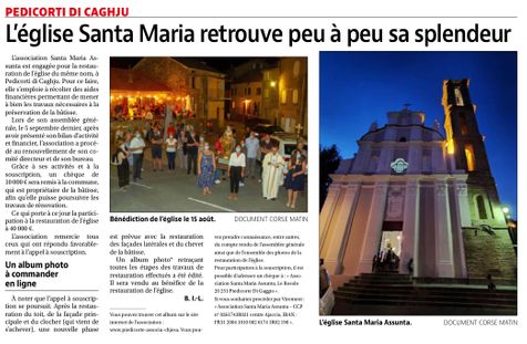Article Corse Matin 20/09/2020