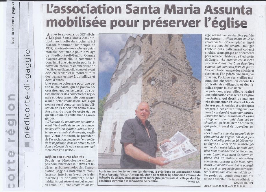 Article Corse Matin 18/08/2011